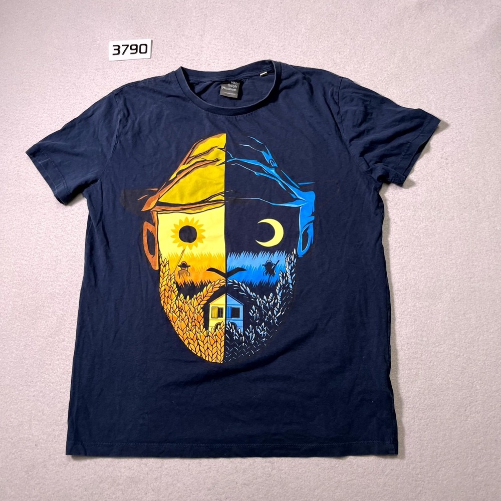 Van Gogh Museum Amsterdam Blue Wheat Fields T Shirt Mens Medium Navy Graphic